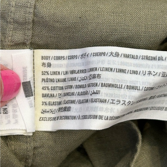 Abercrombie & Fitch Olive Moss Green Linen Blend Short Sleeve Button Down Shirt - Picture 4 of 6